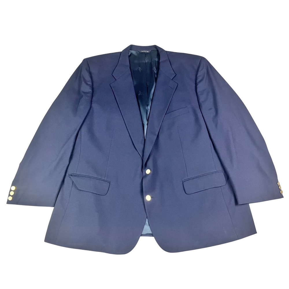 VTG 90s Burberry Jacket Men 56R Blue Wool Blazer Tuxedo Business USA Gold Button